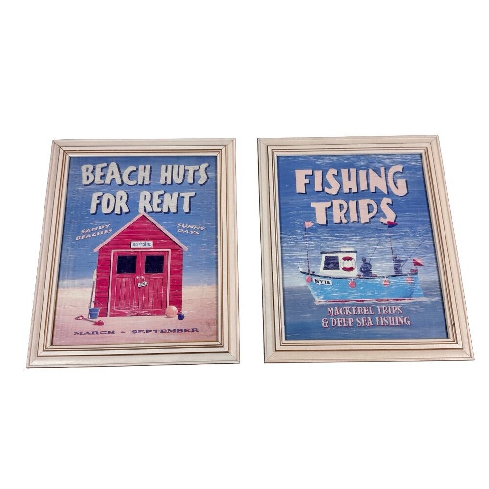 Martin Wiscombe Print Framed Set 2 Boat Coastal Beach Wall Art  Blue Whimsical - Picture 8 of 9
